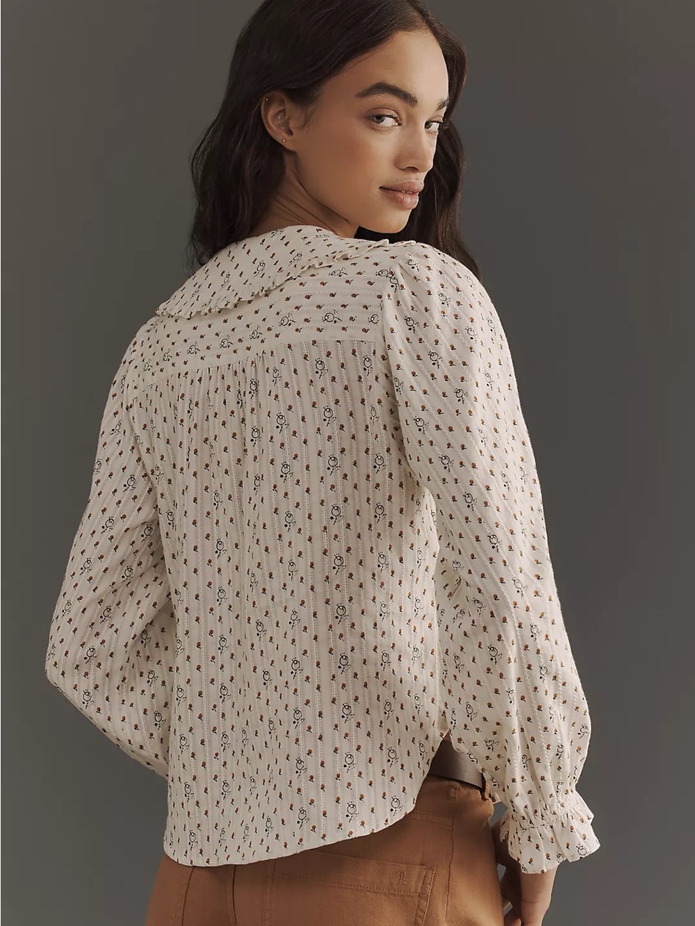 The Keira Collared Button-Front Blouse by Pilcro Peter Pan Collar Size M - Picture 3 of 8